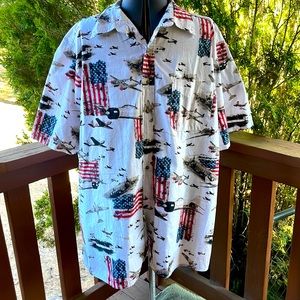 Men’s Patriotic 4th of July Red White and Blue Button Down Shirt Size 2XL